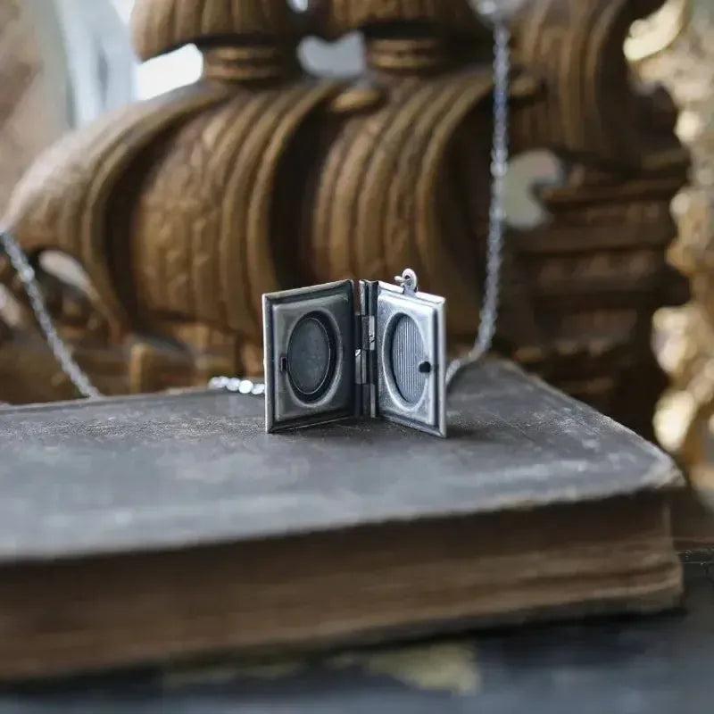 Halloween Gothic Cat Necklace - Wicca Book of Shadow Witchy Cat Goth Jewelry-MoonChildWorld