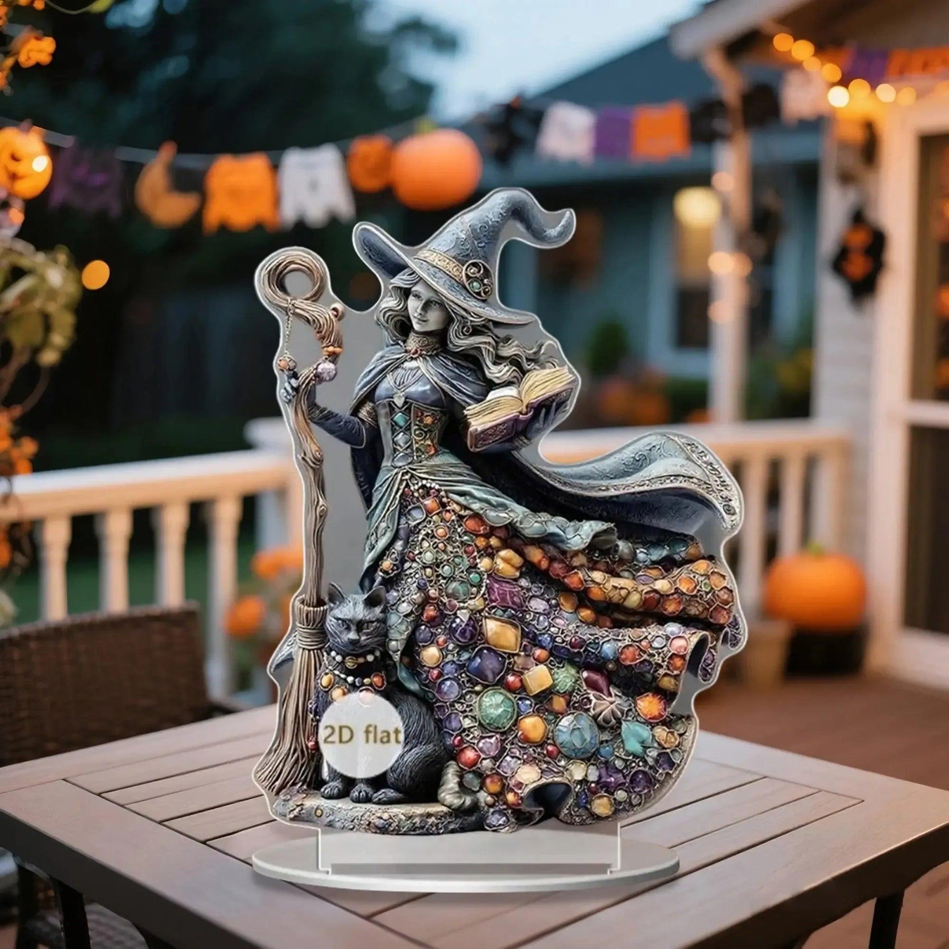 Spooky Halloween Witch Decor Gothic 2D Flat Acrylic Table Ornaments-MoonChildWorld