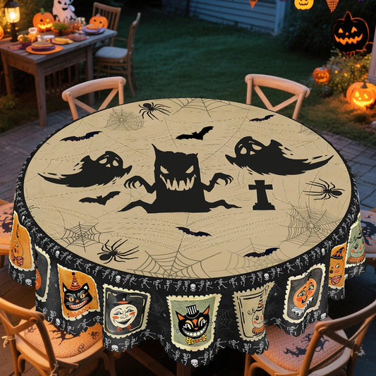Halloween Tablecloth Black Cats, Skulls, and Ghost Patterns Spooky Witch Table Decoration