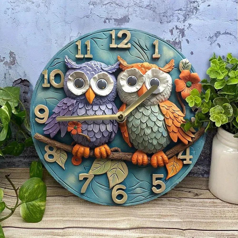 Cute Owls Wooden wall clock - Spirit Owl Home Decor-MoonChildWorld