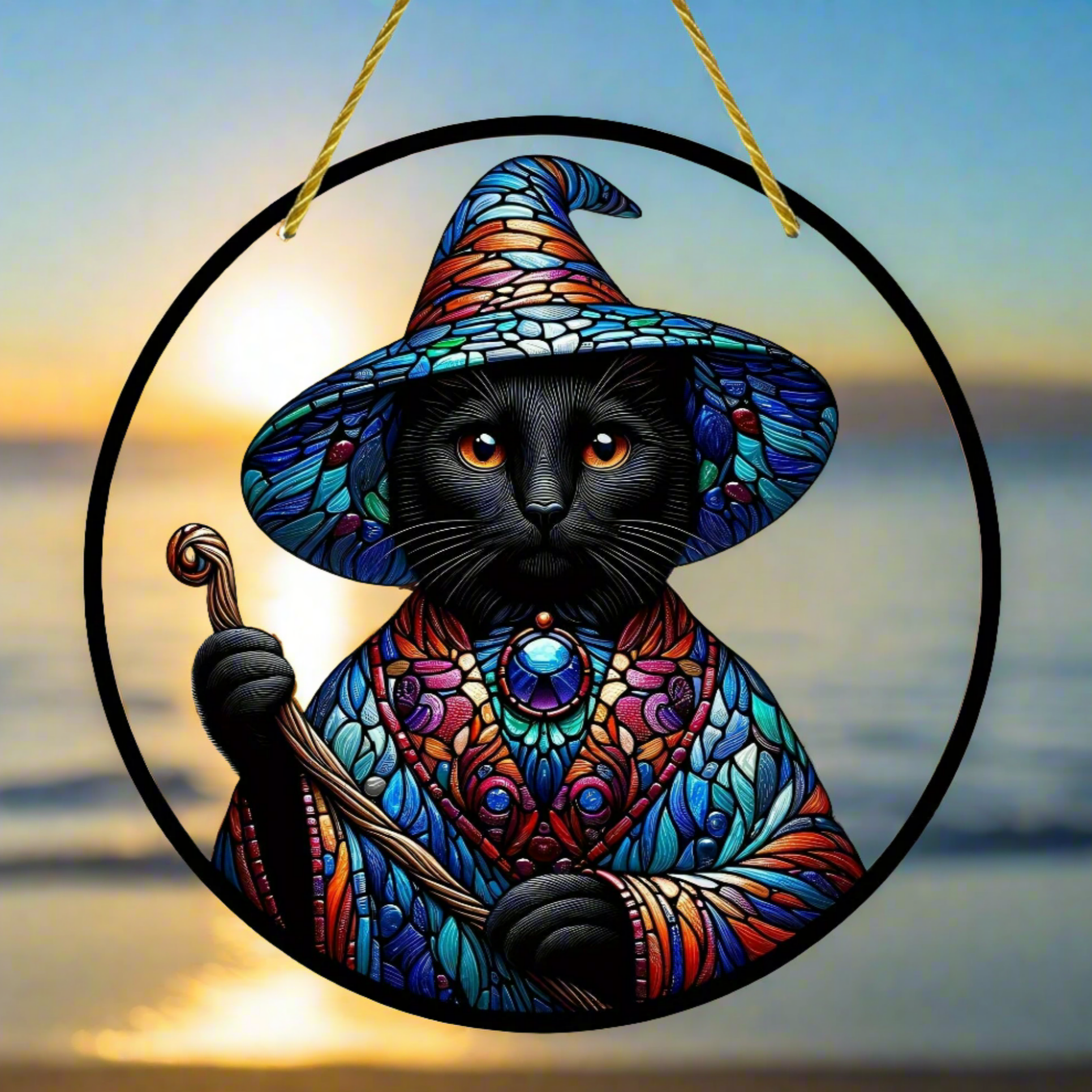 Black Cat Suncatcher Magician Cat Acrylic Sign-MoonChildWorld