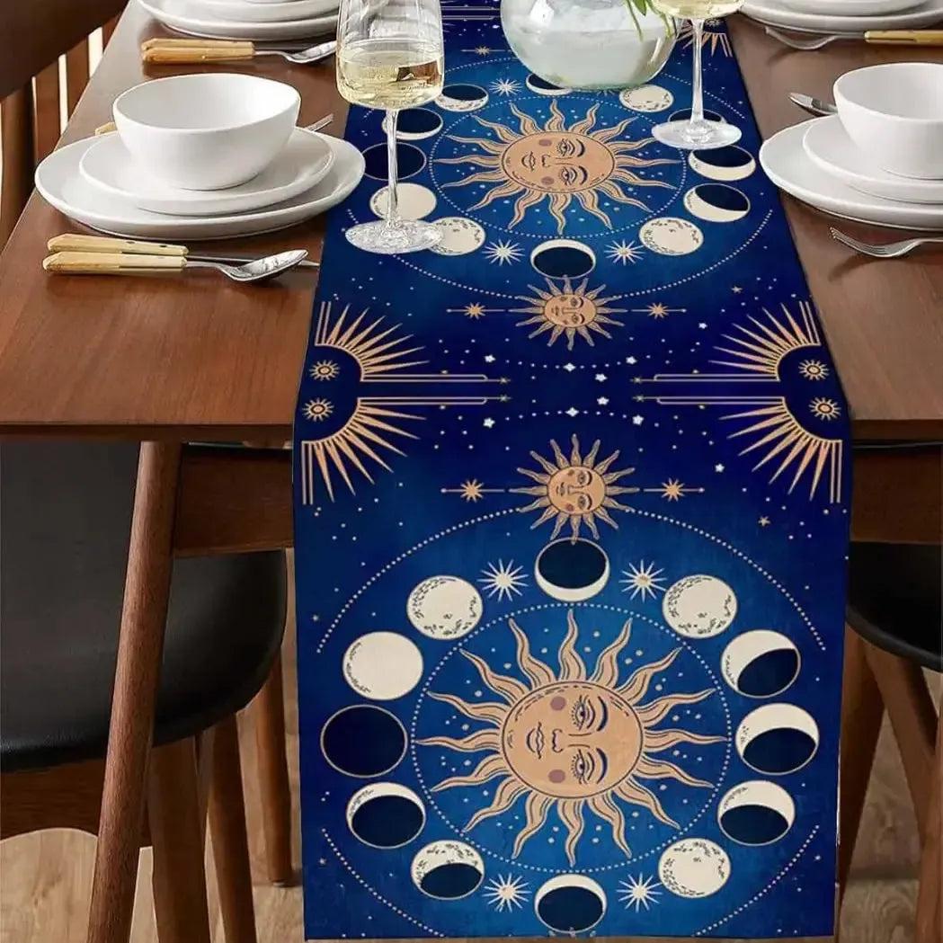Sun Moon Tarot Astrology Linen Table Runner Celestial Table Runner Wicca Pagan Decor-MoonChildWorld