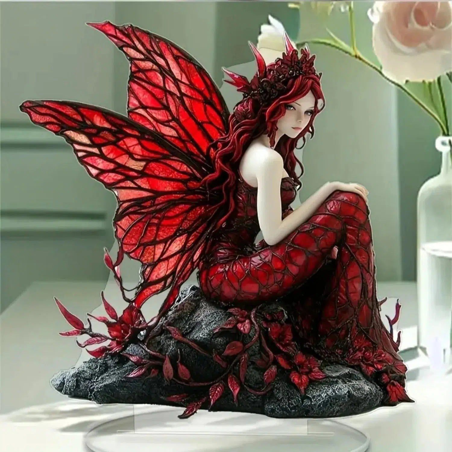 Dark Angel 2D Flat Acrylic Table Ornament Gothic Angel Desk Ornament Gothic Home Decor-MoonChildWorld