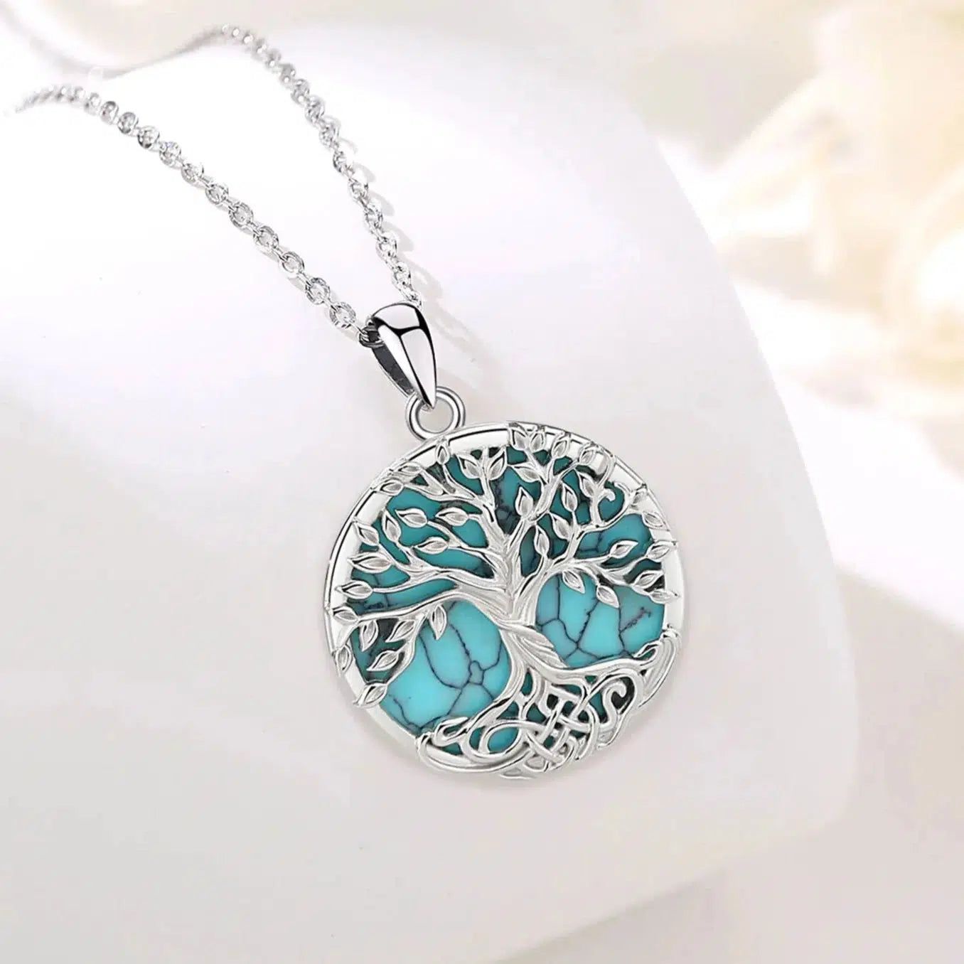 Pagan Celtic Tree of Life Necklace Turquoise Natural Stone Jewelry-MoonChildWorld