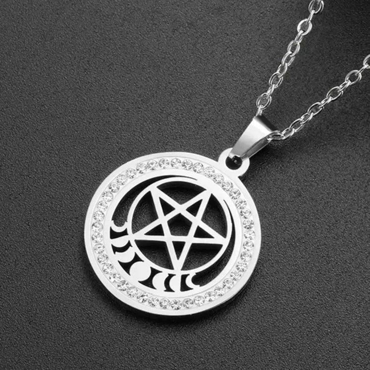 Witchcraft Moon phases Pentacle Necklace Wicca Jewelry-MoonChildWorld