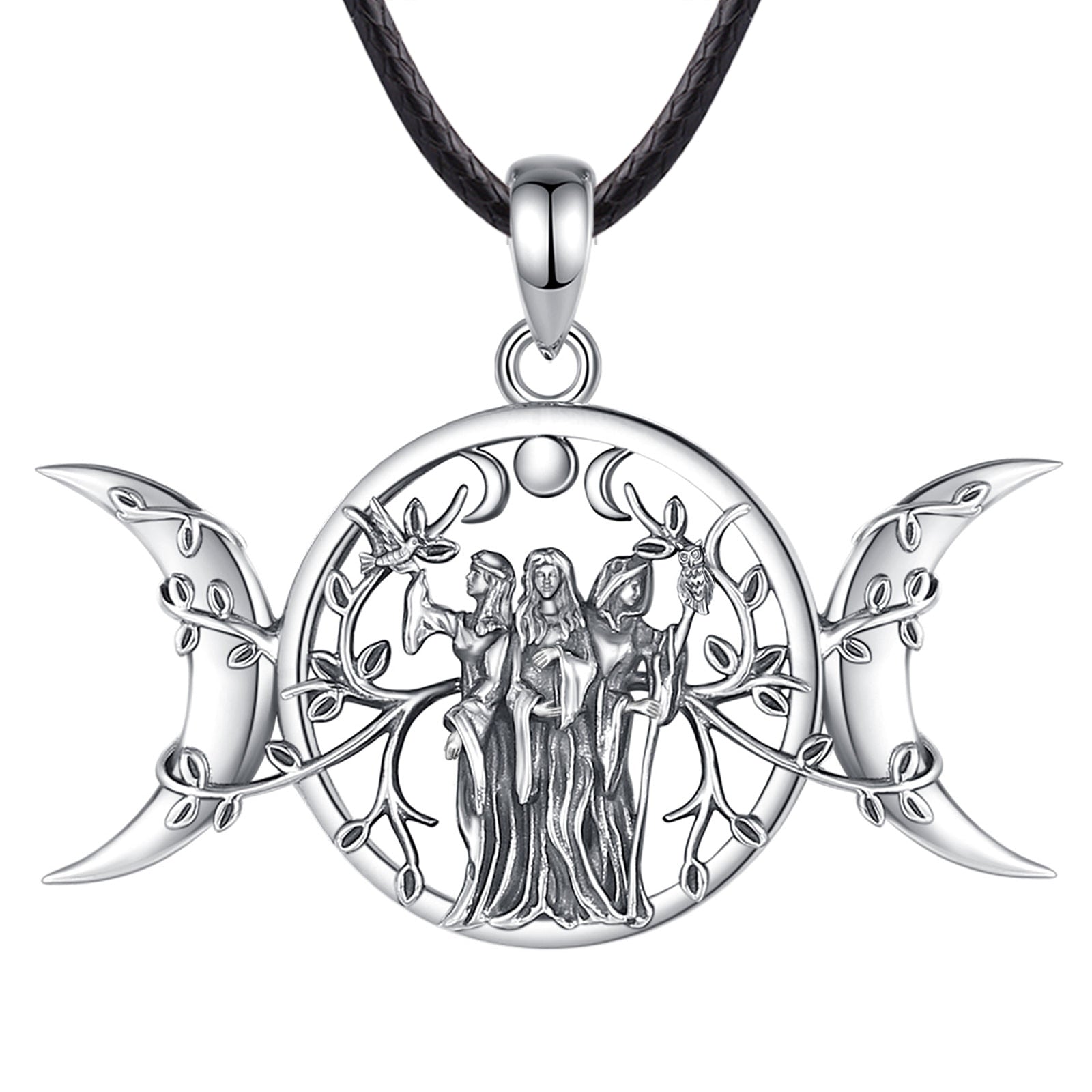 Triple Moon Goddess Necklace Pagan Hecate Amulet Necklace