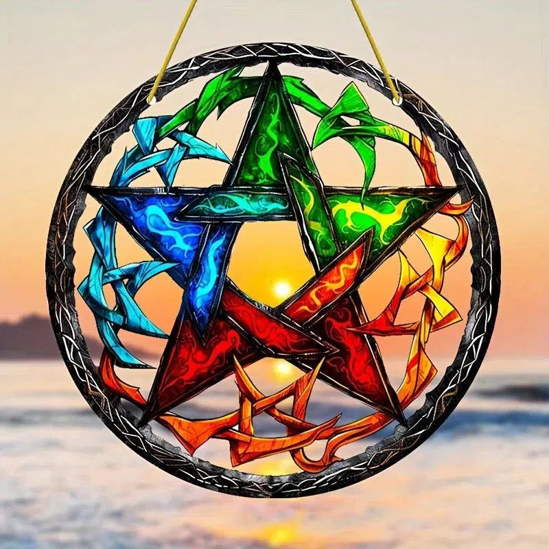 Wicca Pentagram Suncatcher Witchcraft Acrylic Sign Window Hanging-MoonChildWorld