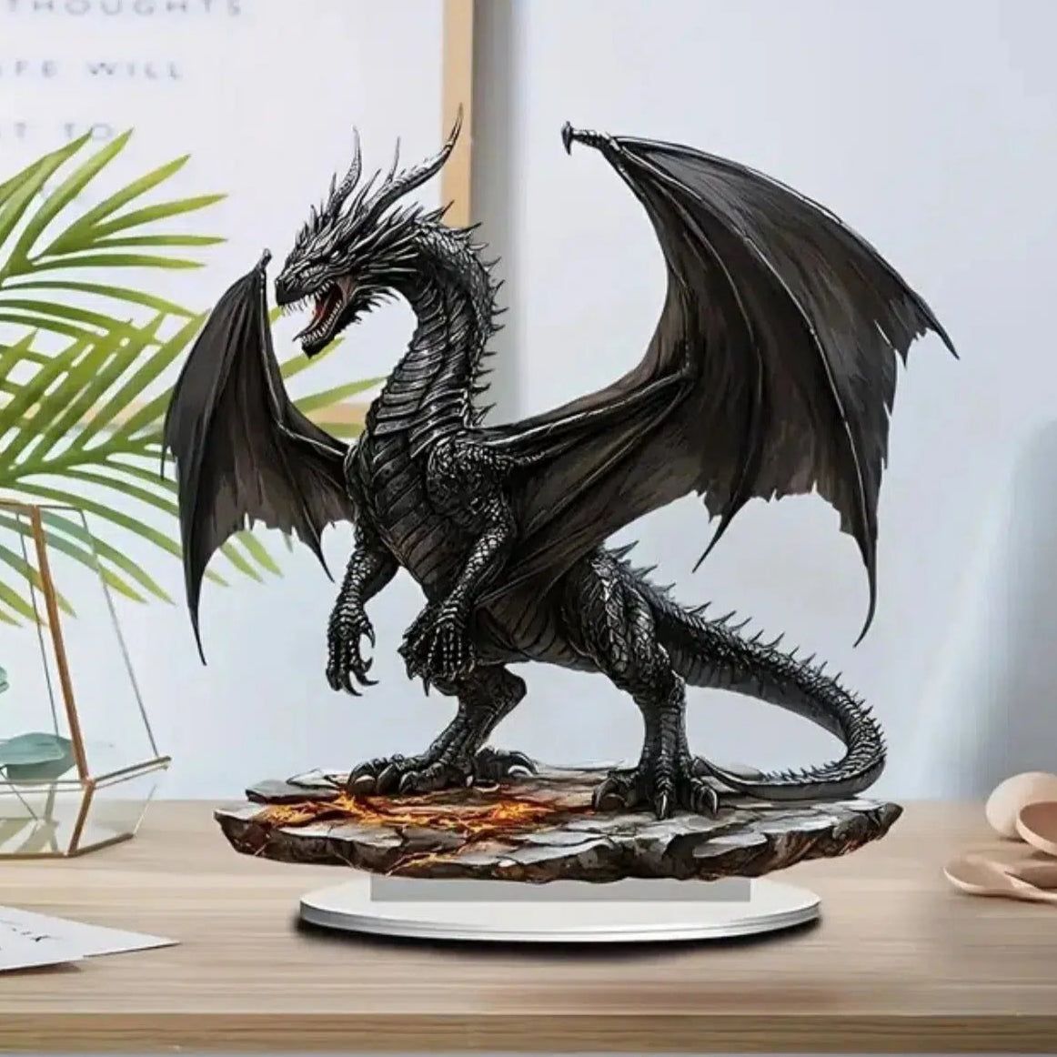 Black Dragon 2D Flat Acrylic Figurine Dragon Table Ornament Dragon Desk Decor-MoonChildWorld