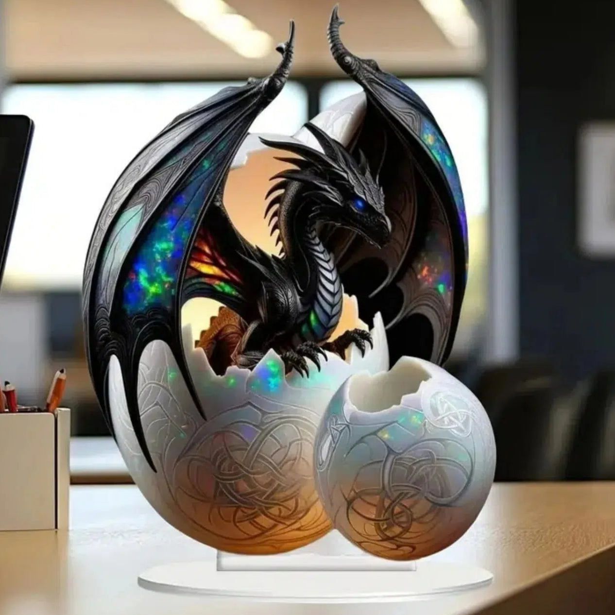 Black Dragon 2D Flat Acrylic Figurine Dragon Table Ornament Dragon Desk Decor-MoonChildWorld