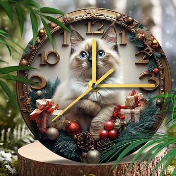 Siamese Cat Wall Clock for Cat Lovers Christmas Decorations-MoonChildWorld