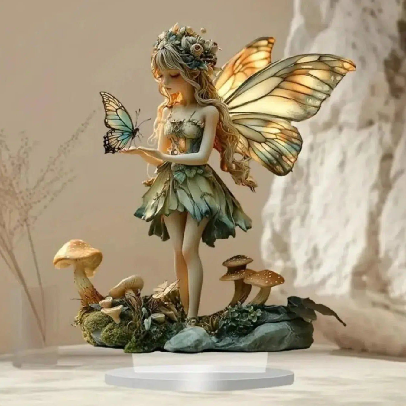 Fairy Elf 2D Flat Acrylic Table Ornament Green Elves Desk Ornament Pagan Home Decor-MoonChildWorld