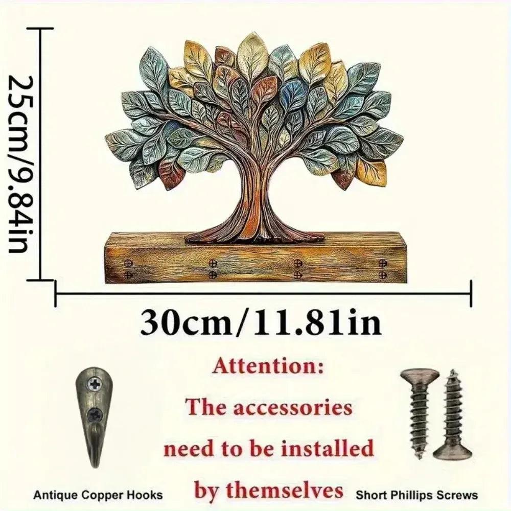 2D Spirit Tree of Life Wooden Key Holder with Four Metal Hooks Pagan Home Decor-MoonChildWorld