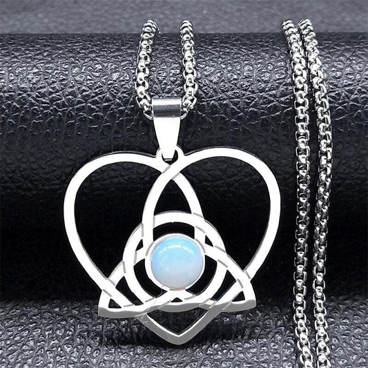 Love Heart Celtic Knot Trinity Purple Stone Necklace