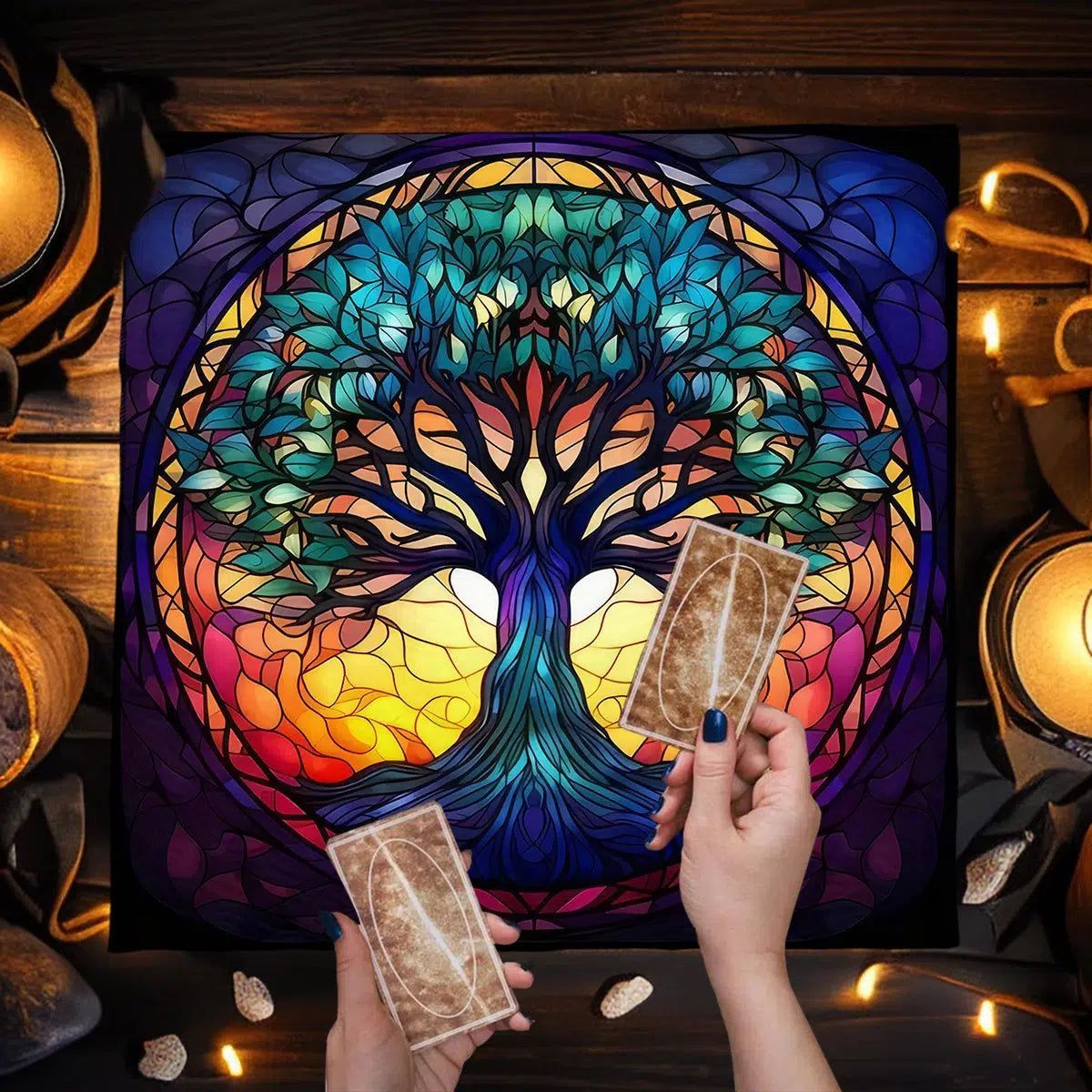 Tree of Life Tarot Tablecloth Witchcraft Altar Cloth For Divination and Oracle Readings-MoonChildWorld