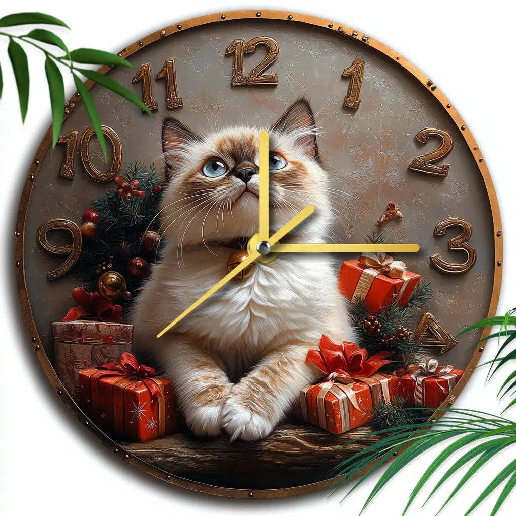 Siamese Cat Wall Clock for Cat Lovers Christmas Decorations-MoonChildWorld