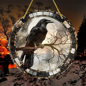 Skull Raven Suncatcher Halloween Crow Window Hanging Gothic Crow Suncatcher-MoonChildWorld