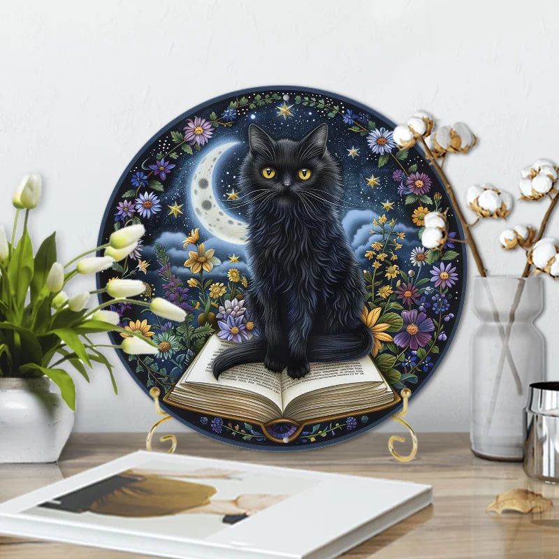 Moon Black Cat Metal sign Aesthetic Decor-MoonChildWorld
