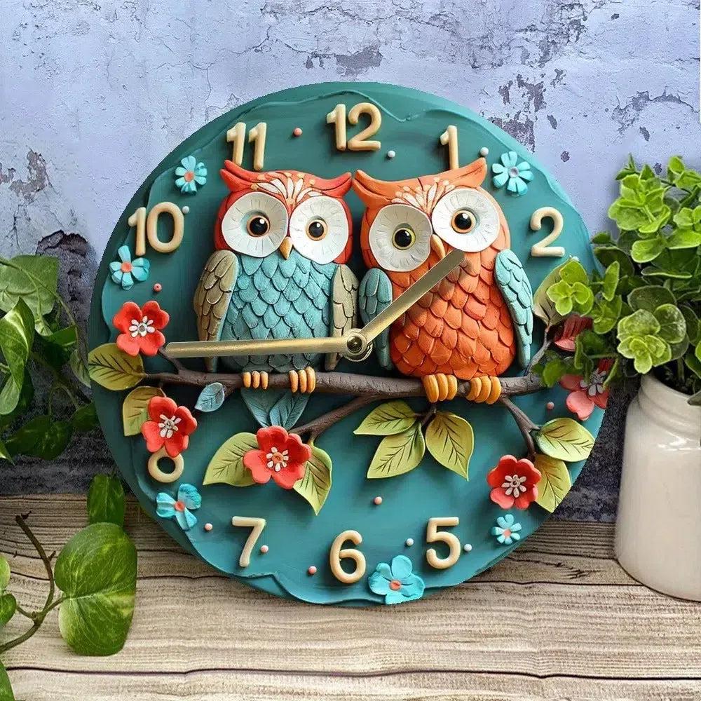 Wooden wall clock with cute owls pattern Pagan home decor-MoonChildWorld