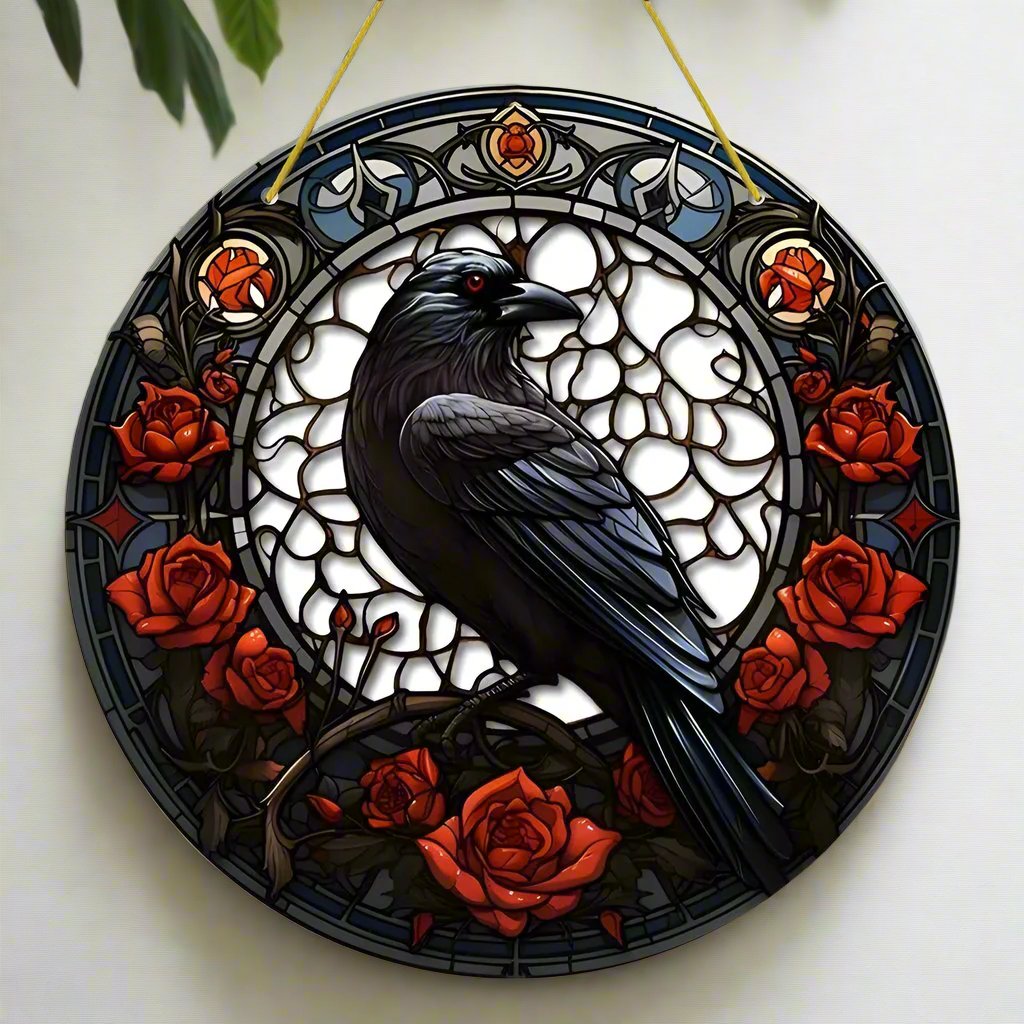 Dark Crow Window Art Black Raven Suncatcher Gothic Hanging Ornament-MoonChildWorld