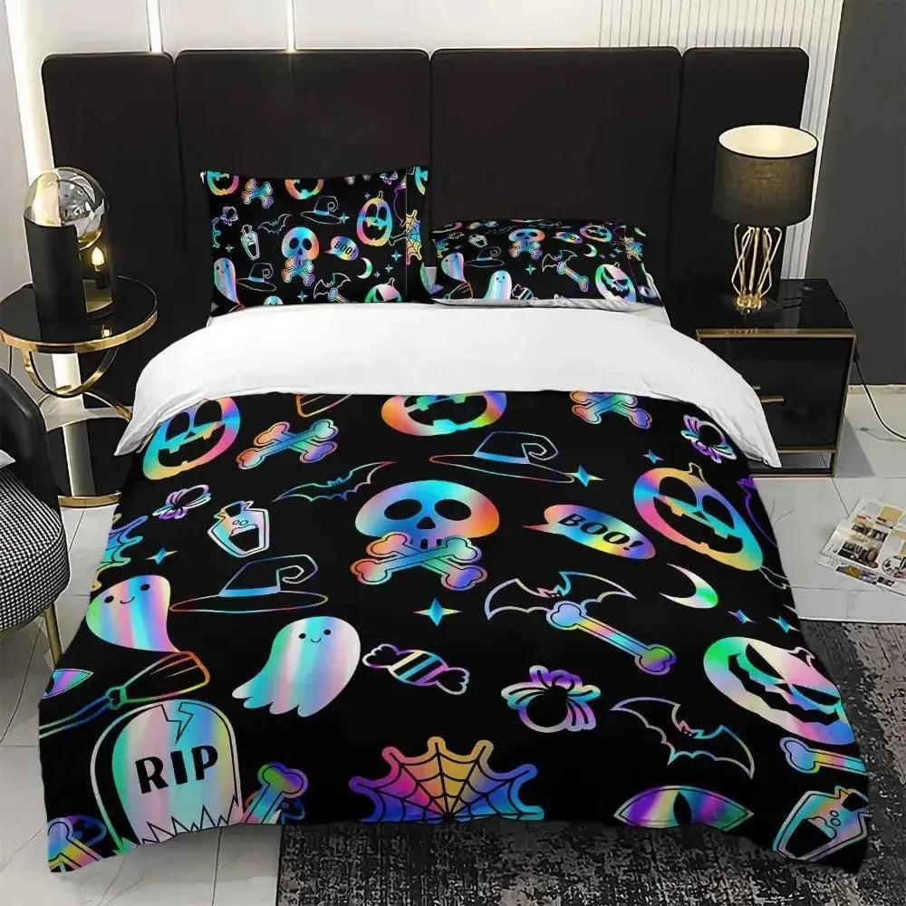 Witchy Bedding Set Colorful Halloween Duvet Cover Set for Witch Home Decr-MoonChildWorld