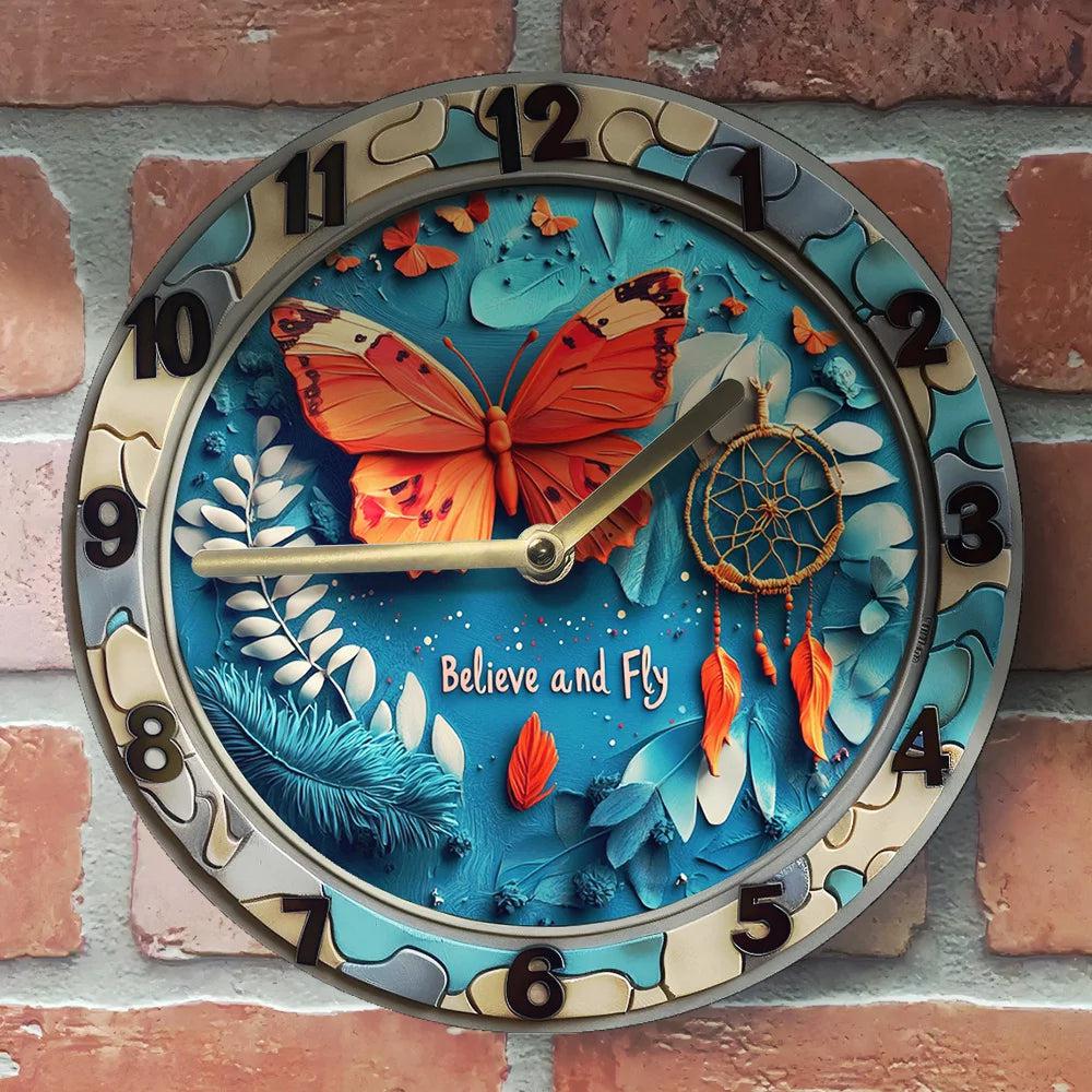 Dreamcatcher and Butterfly Wall Clock Boho Butterfly Clock Home Decor-MoonChildWorld