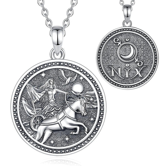 925 Sterling Silver Nyx Goddess Necklace Wicca Pagan Amulet Pendant Greek Mythology Jewelry