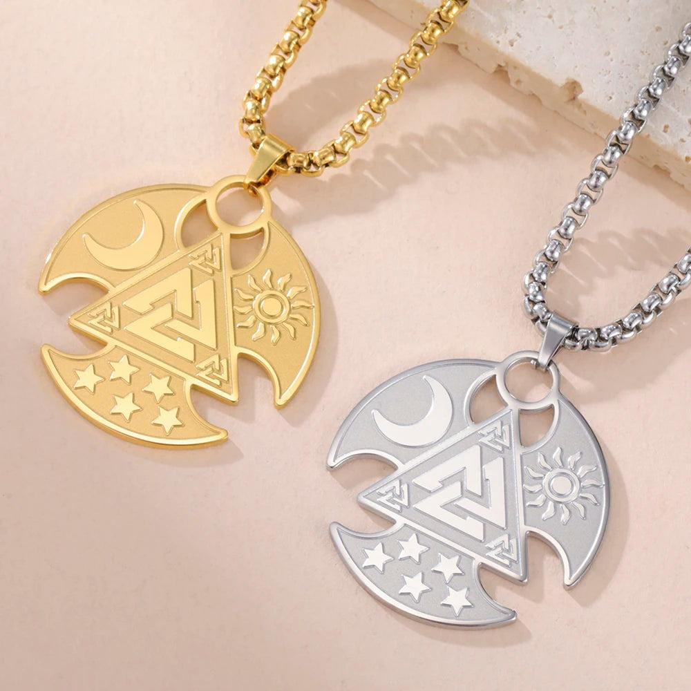 Nordic Viking Valknut Necklace Odin Symbol Stars Moon Sun Necklace Norse Jewelry-MoonChildWorld