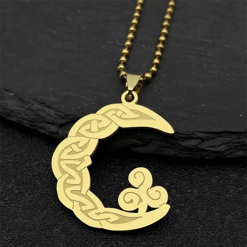 Crescent Moon Triskele Witch Necklace Celtic Triple Spiral Triskele Jewelry-MoonChildWorld