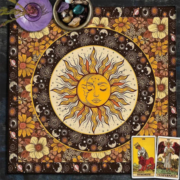 Moon Sun Tarot Card Tablecloth Wicca Altar Cloth Pagan Pendulum Witchcraft Card Mat-MoonChildWorld