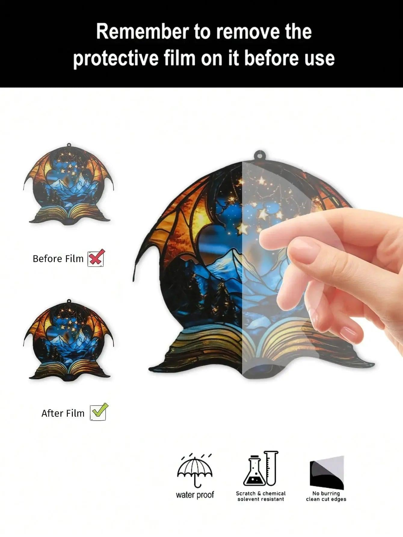 Acrylic Dragon Wing Wall Hanging - Fantasy Mountain & Starry Sky Acrylic Suncatcher-MoonChildWorld