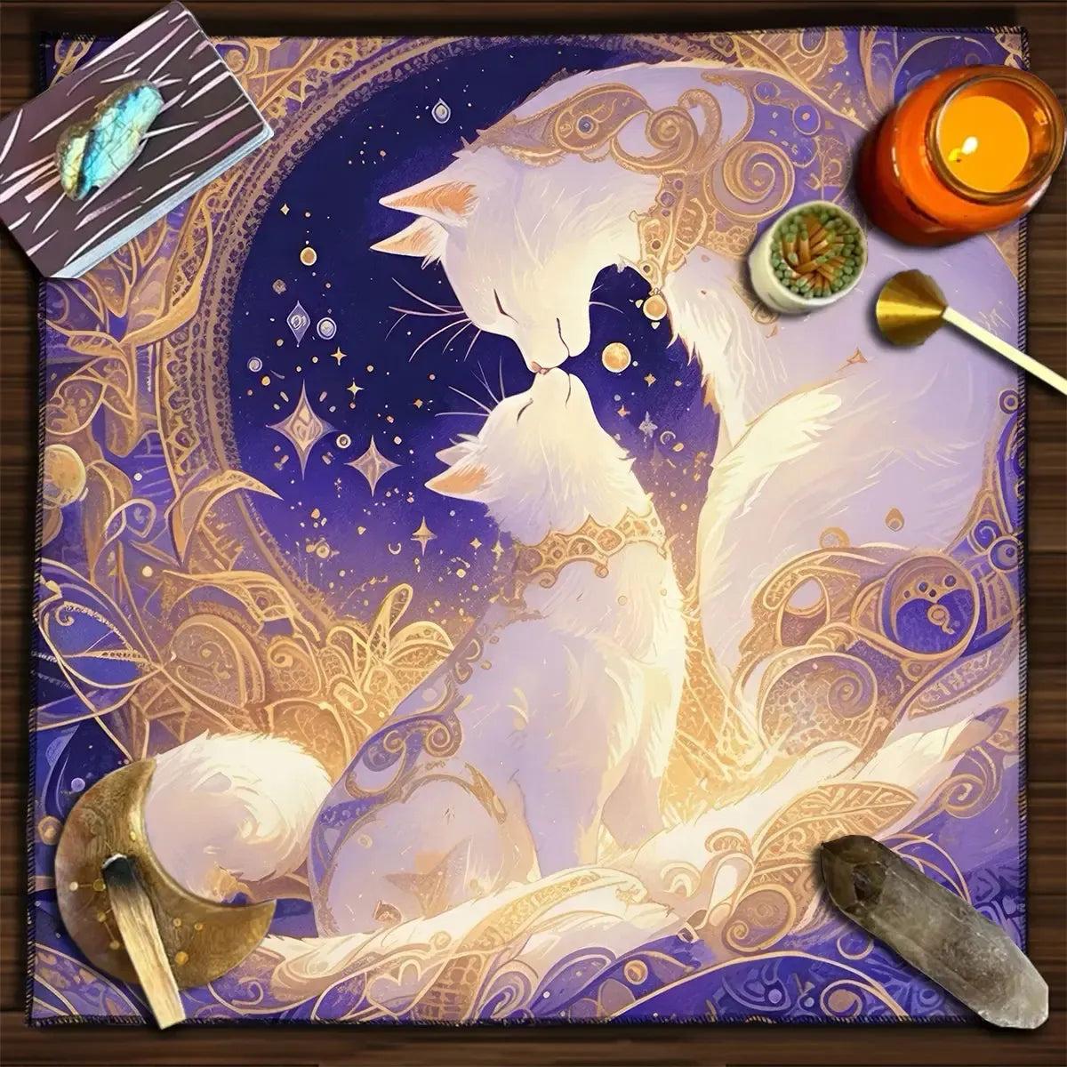 Colorful Mandala Black Cat Altar Cloth Tarot Tablecloth Witchcraft Cat & Moon Starry Sky Divination Cloth-MoonChildWorld