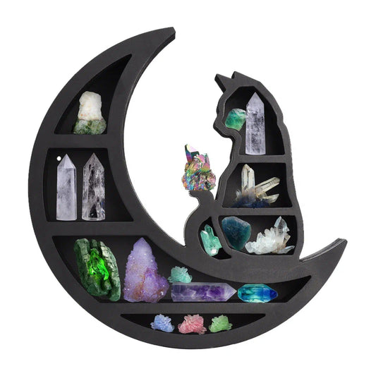 Black Cat Crystal Shelf Witchy Wooden Shelf