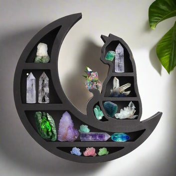 Black Cat Crystal Shelf Witchy Wooden Shelf