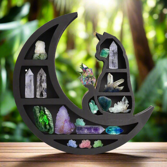 Black Cat Crystal Shelf Witchy Wooden Shelf