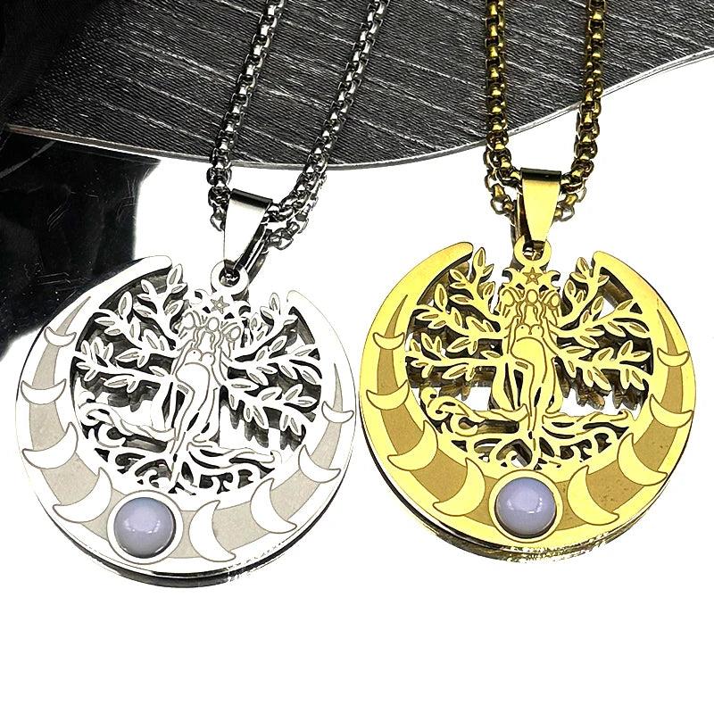 Witchcraft Tree of Life Triple Moon Goddess Necklace Wicca Pagan Jewelry-MoonChildWorld