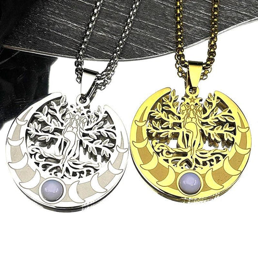 Witchcraft Tree of Life Triple Moon Goddess Necklace Wicca Pagan Jewelry