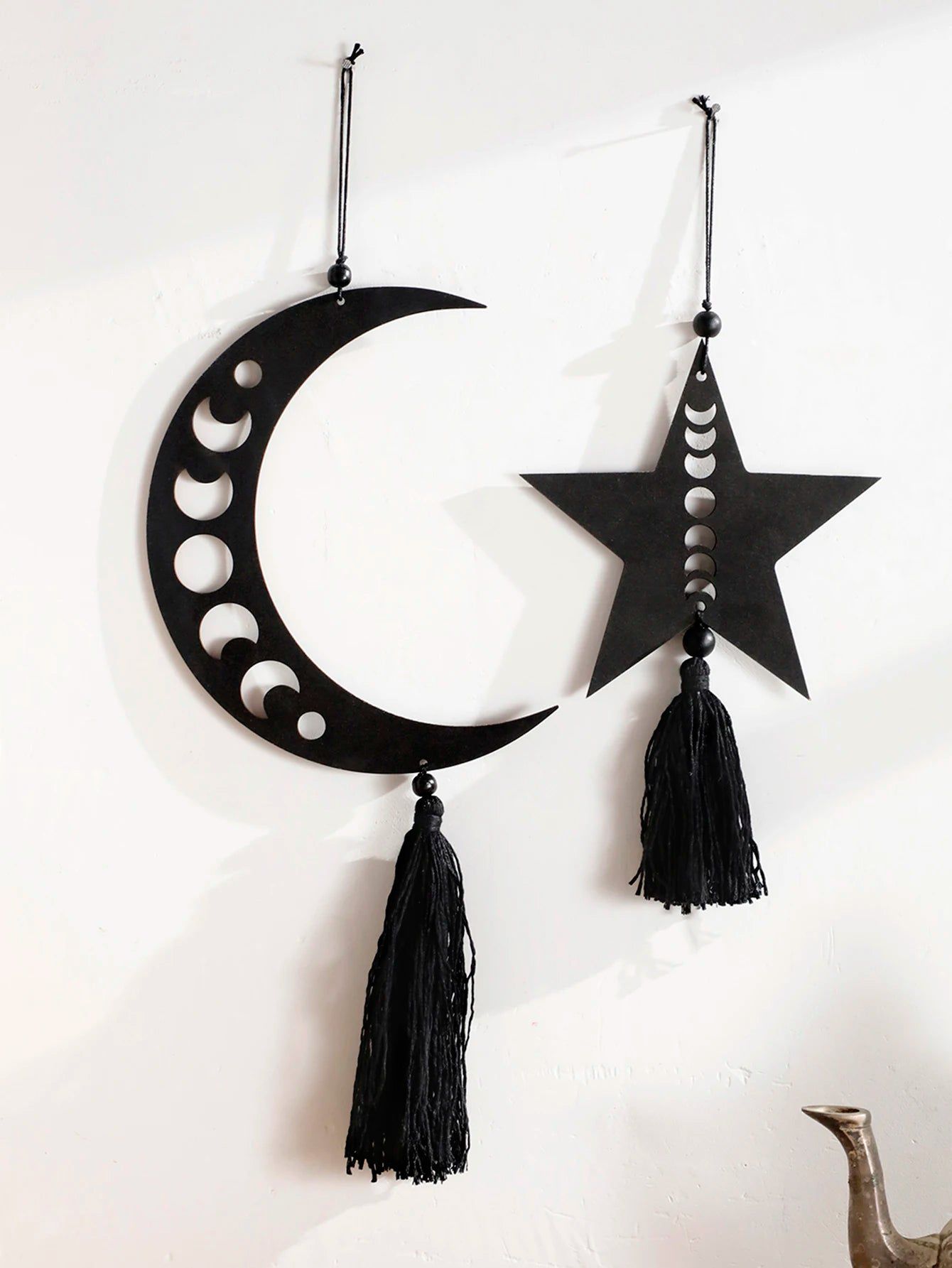 Wooden Star Moon Hanging Ornaments Moon Phases Wall Hanging-MoonChildWorld