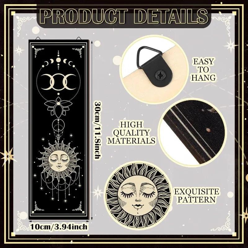 Boho Celestial Wall Decor Set 6Pcs - Wicca Sun Moon Phases Wooden Hanging Signs for Witch Home Decor-MoonChildWorld