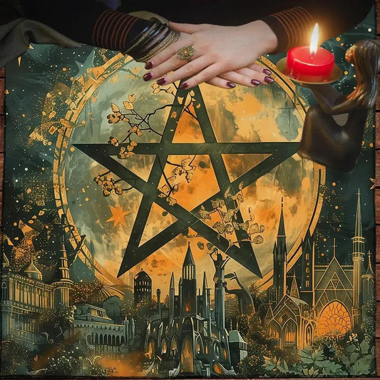 Mystic Pentagram Wicca Altar Cloth - Pentacle Pagan Tablecloth For Tarot Reading Wiccan Altar Decor