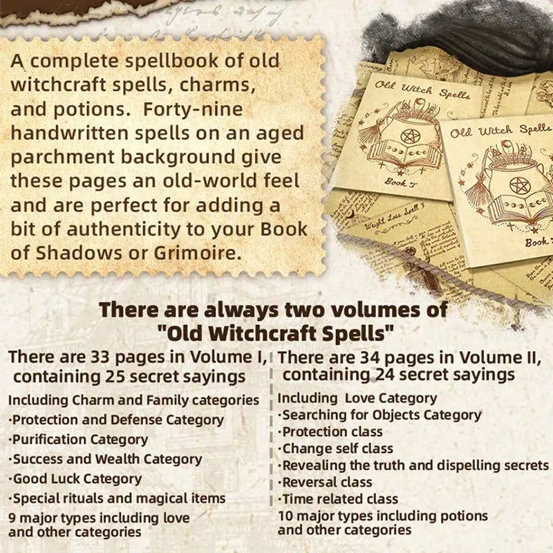 67 Pages Witch Spells 49 Printable Spells Writing Paper of Old Witchcraft Handwritten Wicca Spellbook-MoonChildWorld