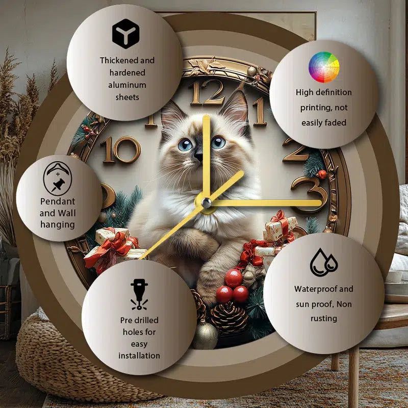 Siamese Cat Wall Clock for Cat Lovers Christmas Decorations-MoonChildWorld