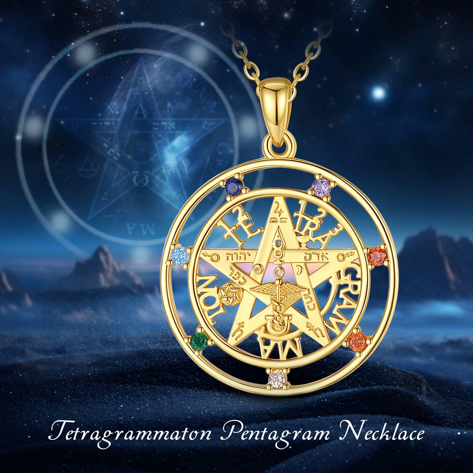 Amulet 7 Color Chakra Pentagram Necklace 18K Gold-MoonChildWorld