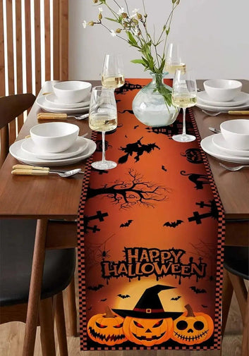 Happy Halloween Table Runner - Spooky Pumpkin Table Runner for Gothic & Witchy Home Decor