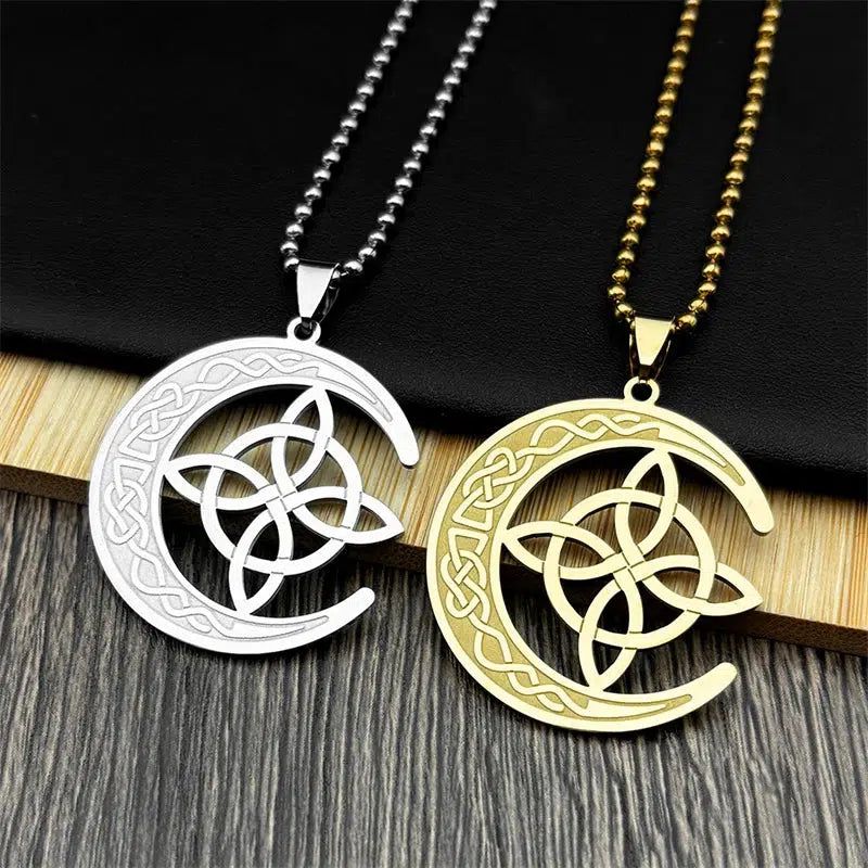 Crescent Moon Witch Knot Necklace Celtic Knot Jewelry-MoonChildWorld