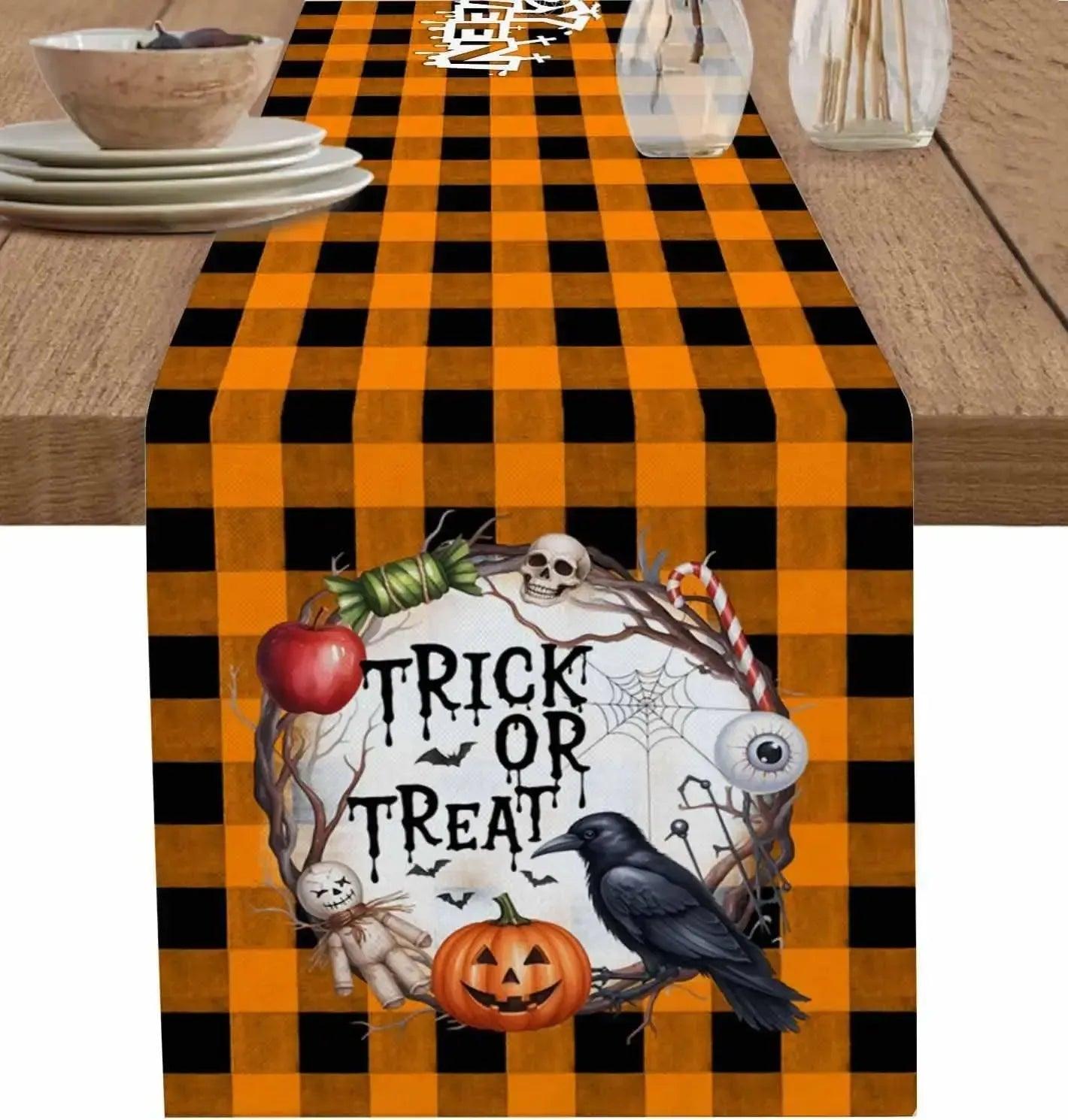 Halloween Table Runner - Trick or Treat Black Raven Spooky Table Runner for Gothic & Witchy Home Decor-MoonChildWorld