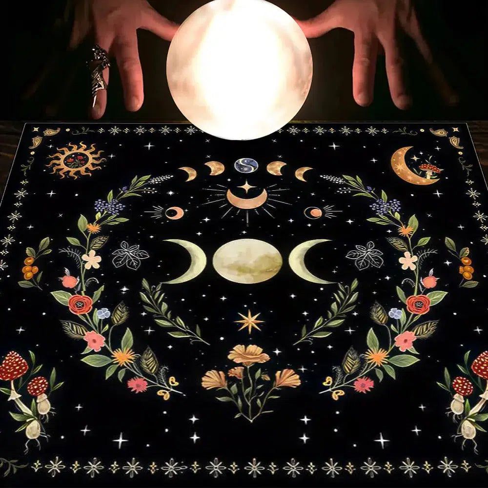 Moon Floral Botanical Tarot Cloth Pagan Altar Cloth Tarot card tablecloth-MoonChildWorld