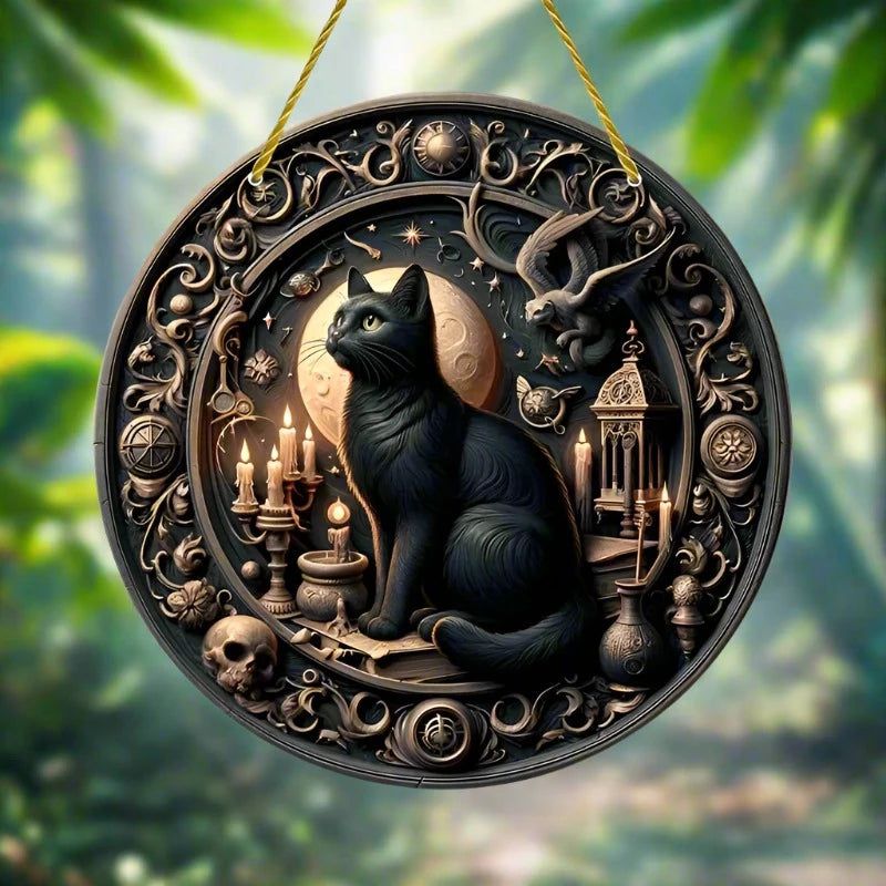Black Cat Gothic Suncatcher Witchy Acrylic Sign-MoonChildWorld