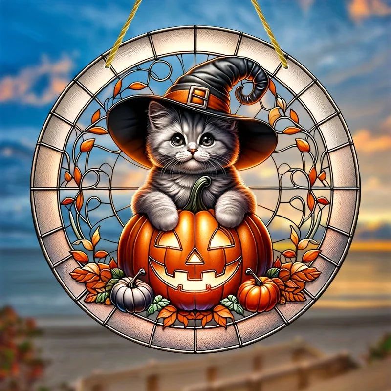 Cute Cat Suncatcher Halloween Acrylic Sign-MoonChildWorld