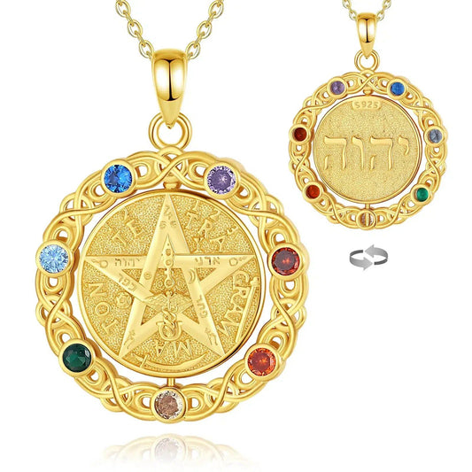 Pentagram Necklace 7 Color Chakra Rotatable Wiccan Necklace