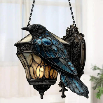 Raven on Lantern Suncatcher Halloween Crow Lantern Suncatcher Acrylic Ornament for Dark Academia Home